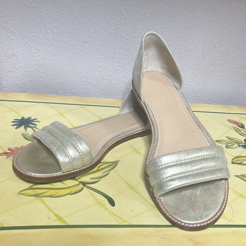 J.Crew Hayes metallic gold suede open toe sandals flats